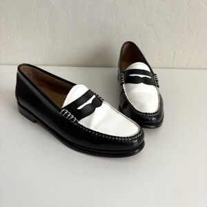 GH BASS Weejuns Whitney Loafers Women's Size 7 Black White Leather Preppy Shoes